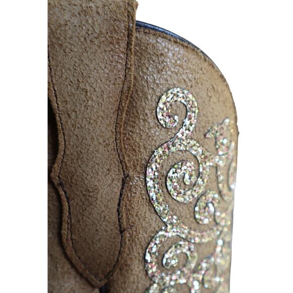 Corral Teen Tan Leather Boots Embroidered Gold Glitter 5 T Western Womens 7 - Picture 3 of 9